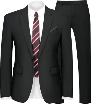 2 Piece Men's Suit One Button Slim Fit Suit for Men Solid Color Blazer and Pants Tie and Square Wedding Business Party
