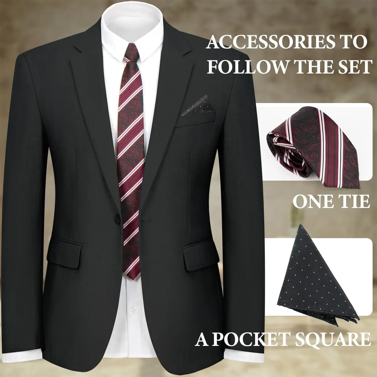 2 Piece Men's Suit One Button Slim Fit Suit for Men Solid Color Blazer and Pants Tie and Square Wedding Business Party