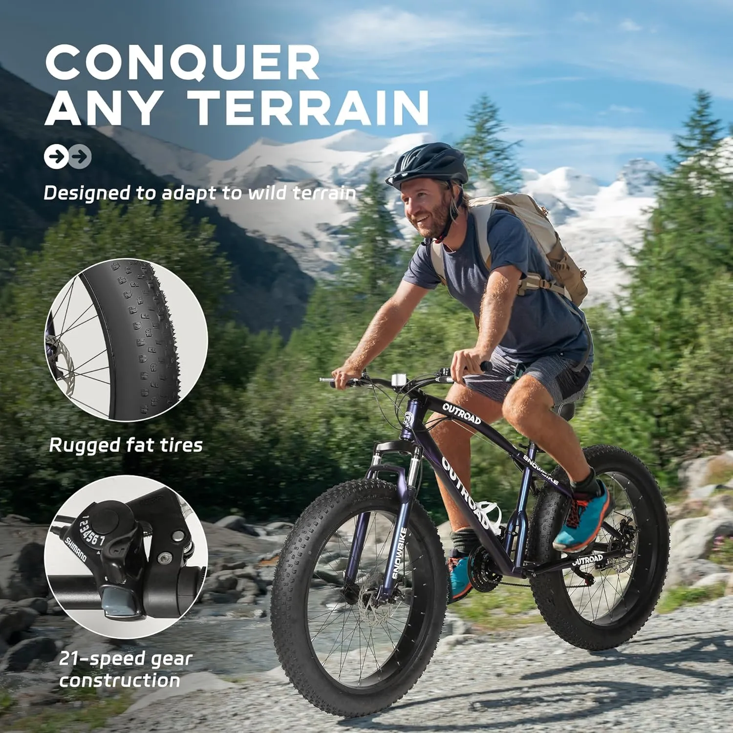 26 Inch Fat Tire Mountain Bike with Dual Disc Brakes, 26 Inch Non-Slip Wide Tires with 21 Speed, High-Carbon Frame MTB, Mountain Bicycle for Men and Women