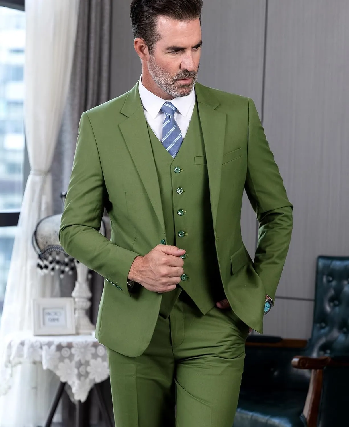 3 Pieces Business Mens Suit Notch Lapel Blazer Formal Wedding Groom Pants Tux Vest Tuxedos