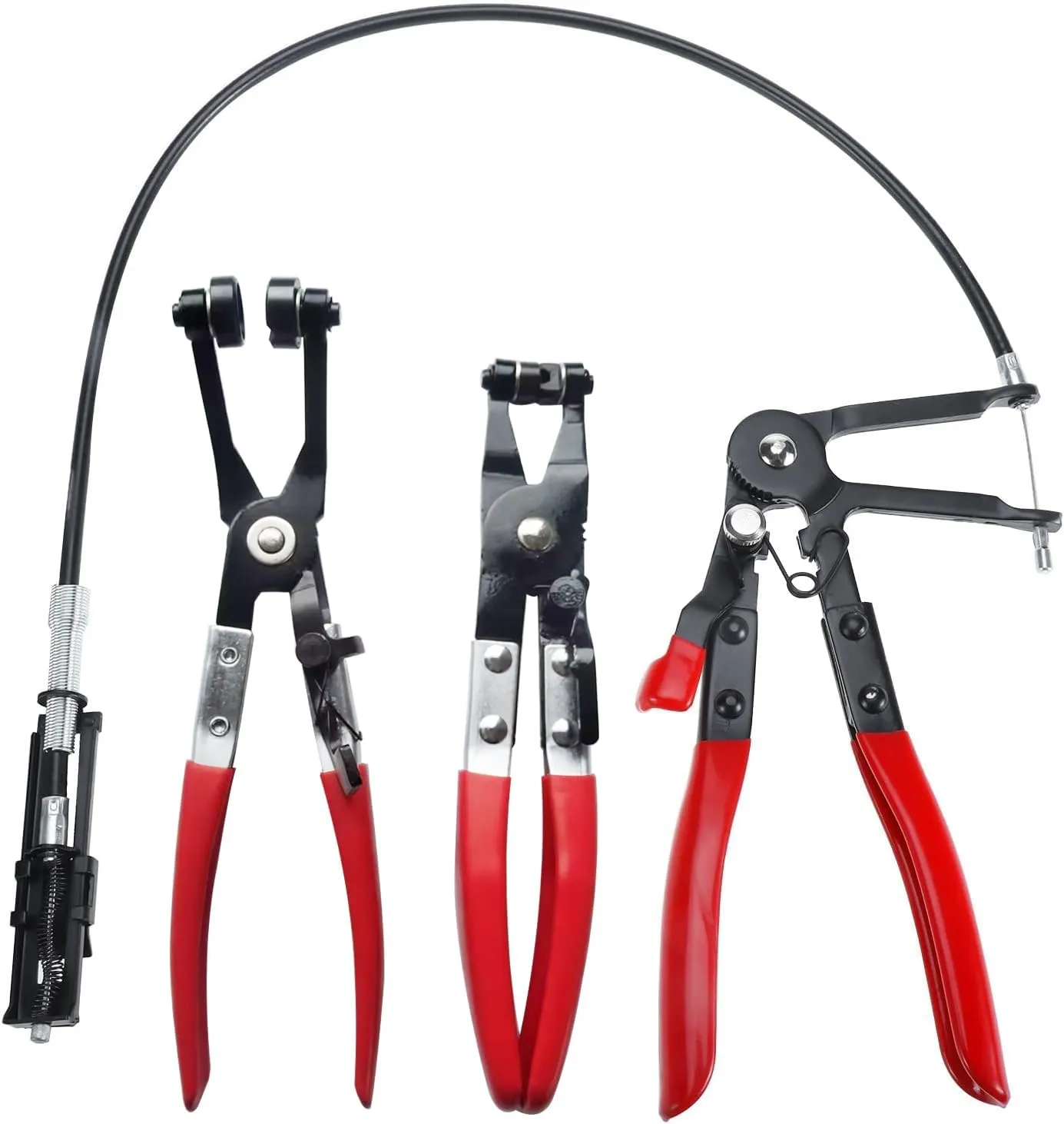 3Pcs Hose Clamp Pliers Kit, Long Reach Wire Spring Hose Clamp Plier Wire Long Clip Removal Tool, 45 Degree Angled Hose Clamp Plier, Flat Band Hose Clamp Plier for Automotive Coolant Radiator
