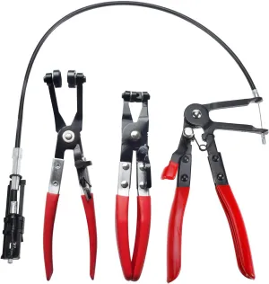 3Pcs Hose Clamp Pliers Kit, Long Reach Wire Spring Hose Clamp Plier Wire Long Clip Removal Tool, 45 Degree Angled Hose Clamp Plier, Flat Band Hose Clamp Plier for Automotive Coolant Radiator