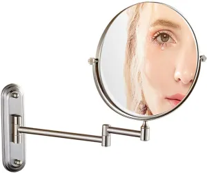 6/8-Inch Wall Mounted Makeup Mirror, Two-Sided Swivel Wall Mount Mirror, 3/5/7/10x Magnification, 360 Degree Swivel, Extendable Arm, Round, Nickel, No Light(8in,3X)