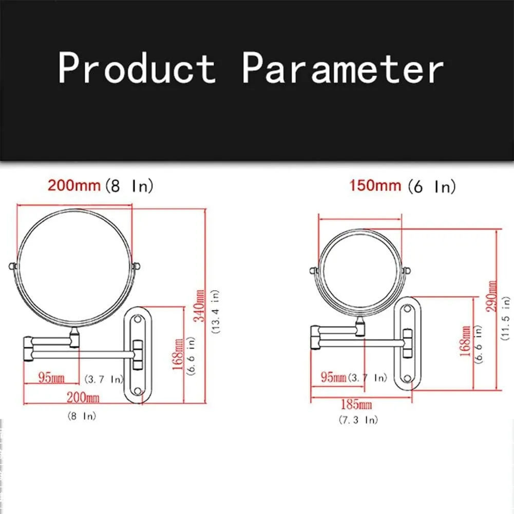 6/8-Inch Wall Mounted Makeup Mirror, Two-Sided Swivel Wall Mount Mirror, 3/5/7/10x Magnification, 360 Degree Swivel, Extendable Arm, Round, Nickel, No Light(8in,3X)