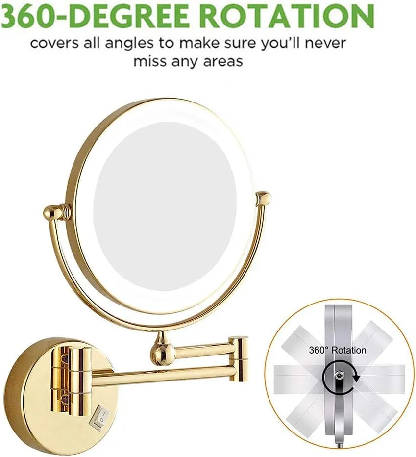 8 in Wall Mounted Makeup Mirror Two-Sided Extendable 360 Degree Swivel Rotation Flexible Gooseneck and Locking Suction (Color : 3X)