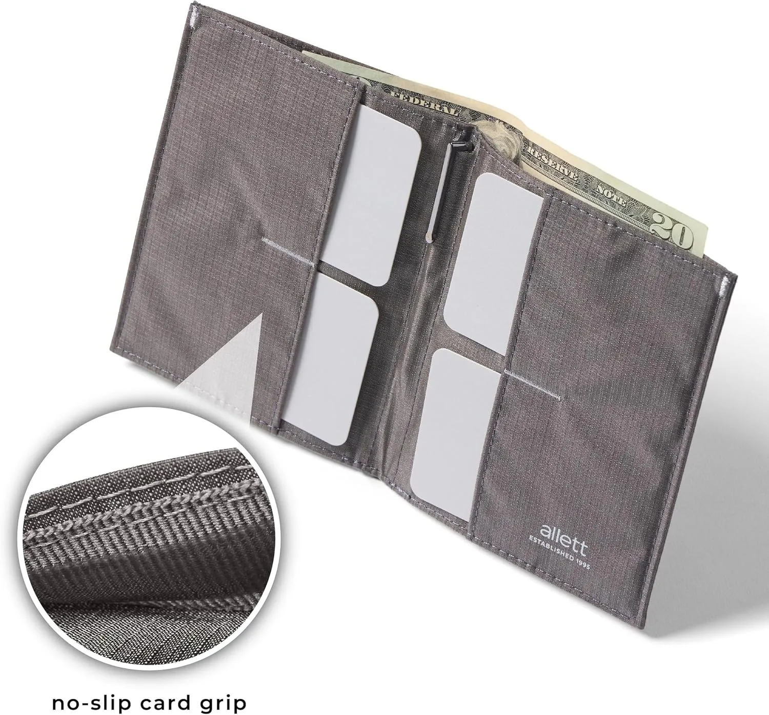 Allett Original Wallet, Charcoal Grey | Nylon, RFID Blocking, Thin Bifold, Minimalistic, Front Pocket | Holds 4-24  Cards, Bills, Receipts | Wallets for Men & Women