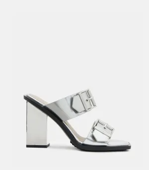 Allsaints- Camille Metallic Leather Block Heels