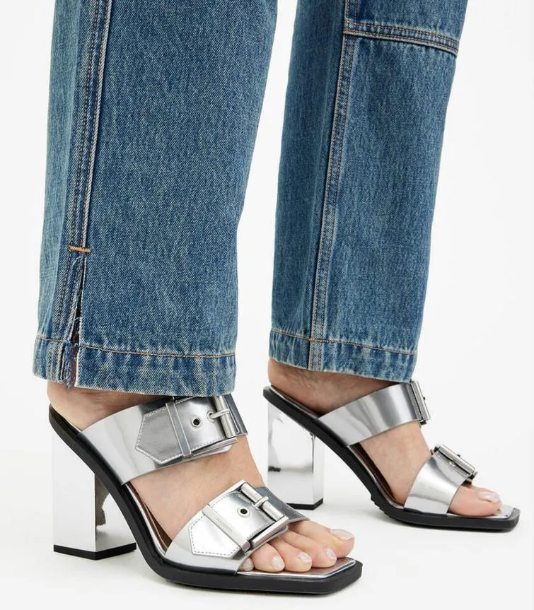 Allsaints- Camille Metallic Leather Block Heels
