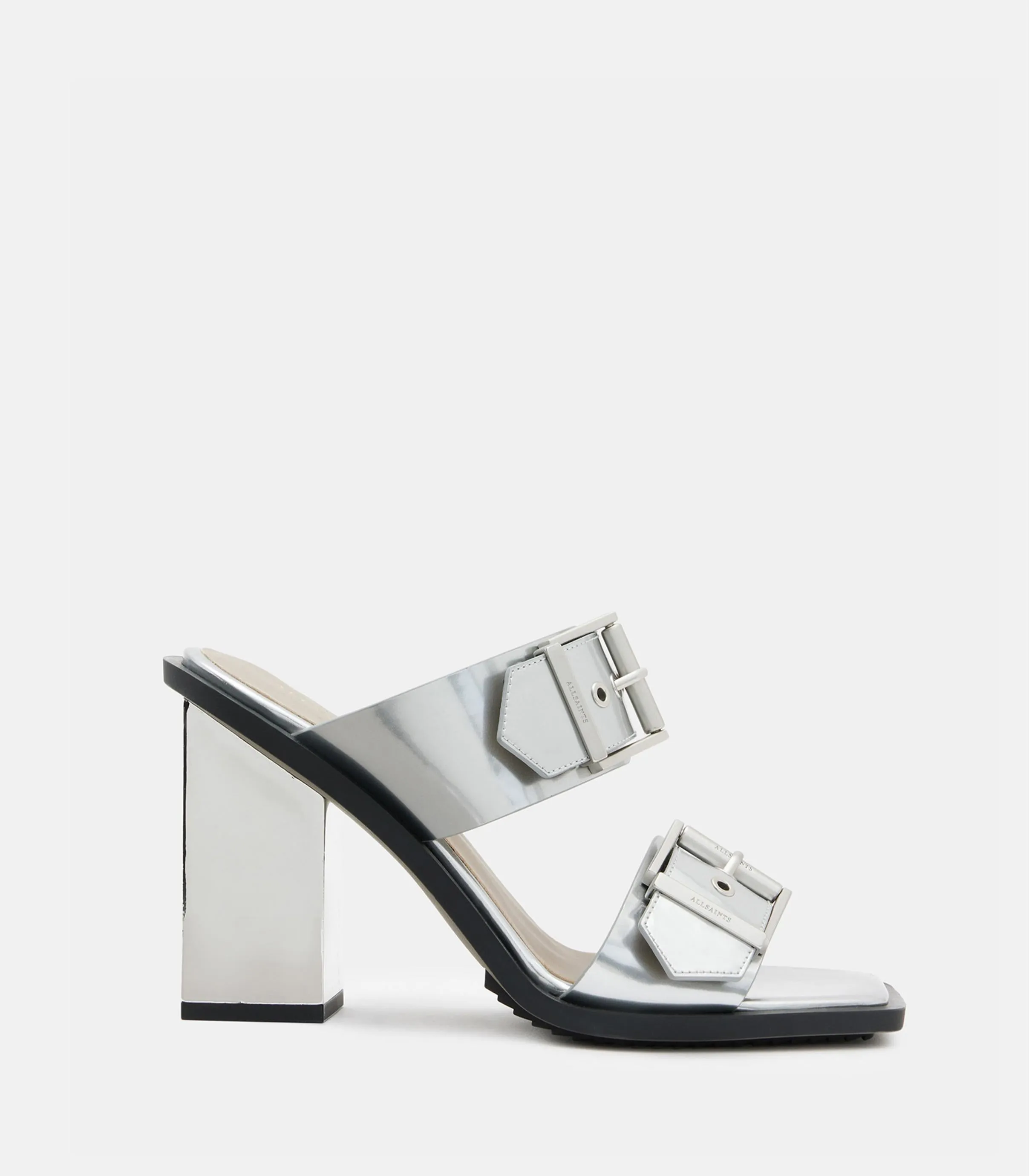 Allsaints- Camille Metallic Leather Block Heels
