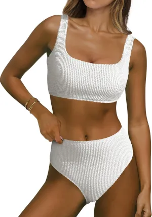 ANRABESS Women Swimsuits Two Piece Bikini Set High Waisted Ribbed Tummy Control Modest Bathing Suits 2025 Beach Swim Wear