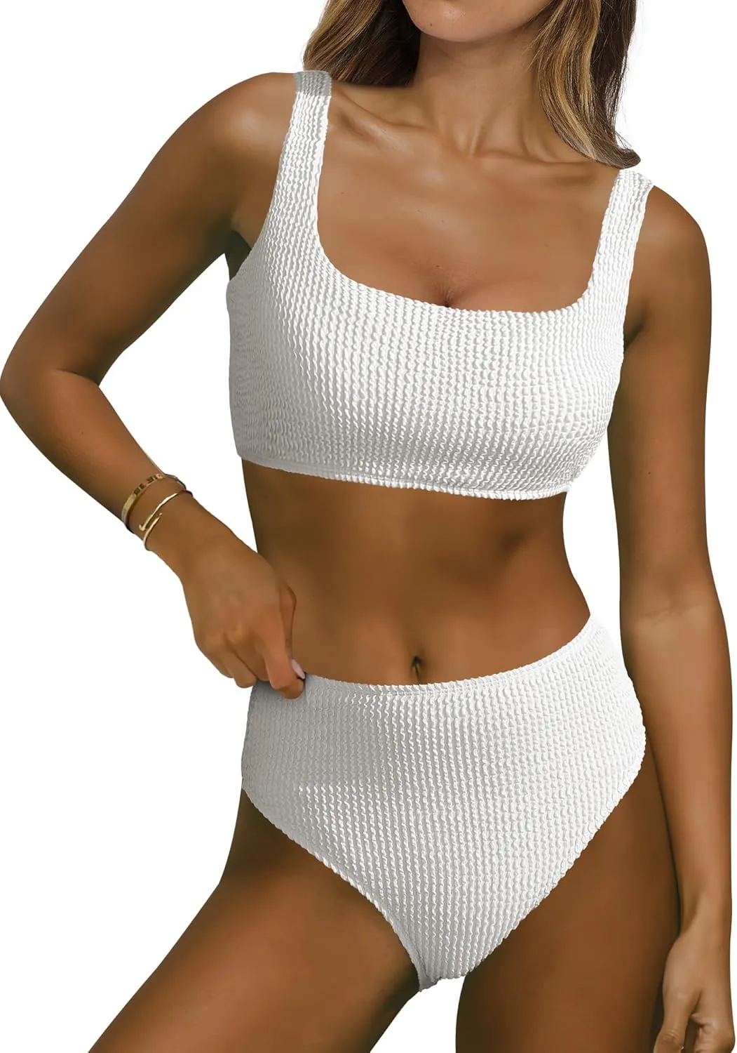 ANRABESS Women Swimsuits Two Piece Bikini Set High Waisted Ribbed Tummy Control Modest Bathing Suits 2025 Beach Swim Wear