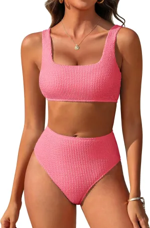 ANRABESS Women Swimsuits Two Piece Bikini Set High Waisted Ribbed Tummy Control Modest Bathing Suits 2025 Beach Swim Wear