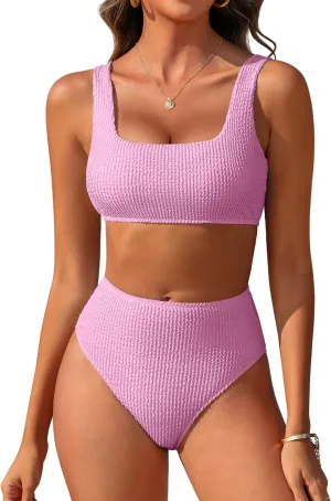 ANRABESS Women Swimsuits Two Piece Bikini Set High Waisted Ribbed Tummy Control Modest Bathing Suits 2025 Beach Swim Wear