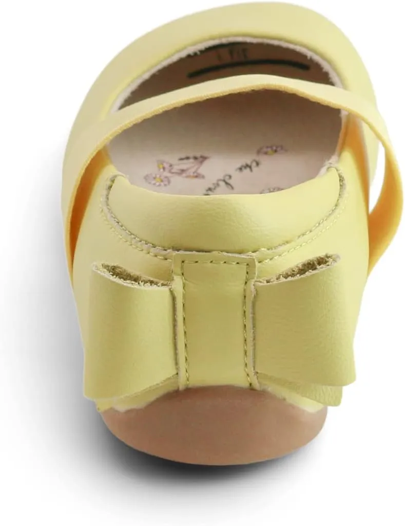 Aria Girls Toddler Suede Bow Ballet Shoes - Anti Stink Flexible Fit, Slip-On Breathable Leather Mary Jane Flats, Strappy Ballerina Flower Girl Dress Shoe for Baby, Toddlers, and Kids