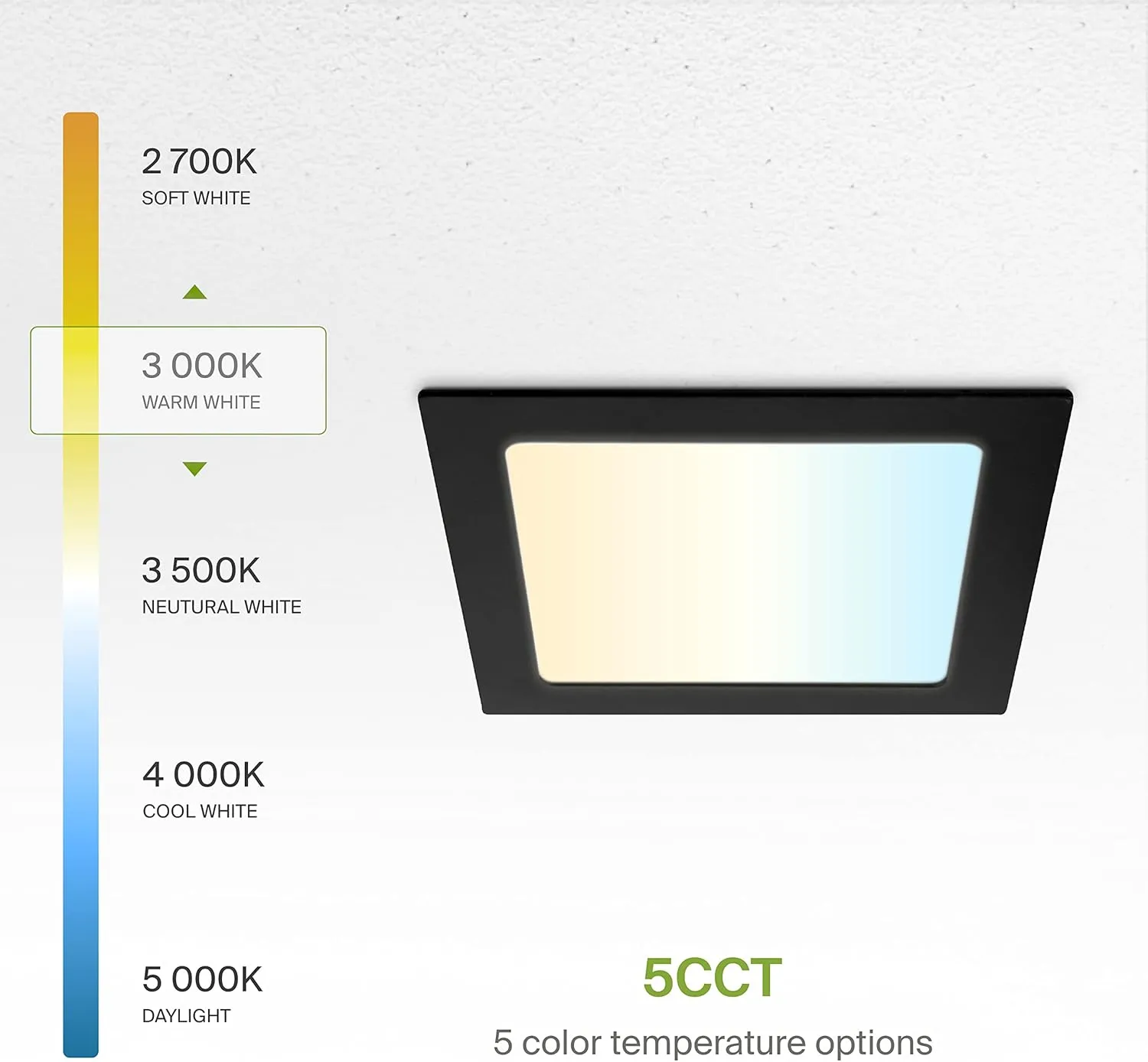 ASD 6 Pack LED Square Recessed Lighting 6 Inch, 5 CCT 2700K-5000K CRI90 , 15W 60W Eqv, Ultra Thin Dimmable Ceiling Lights with J Box, Canless Wafer Downlight, Slim Panel Light, UL Energy Star, Black