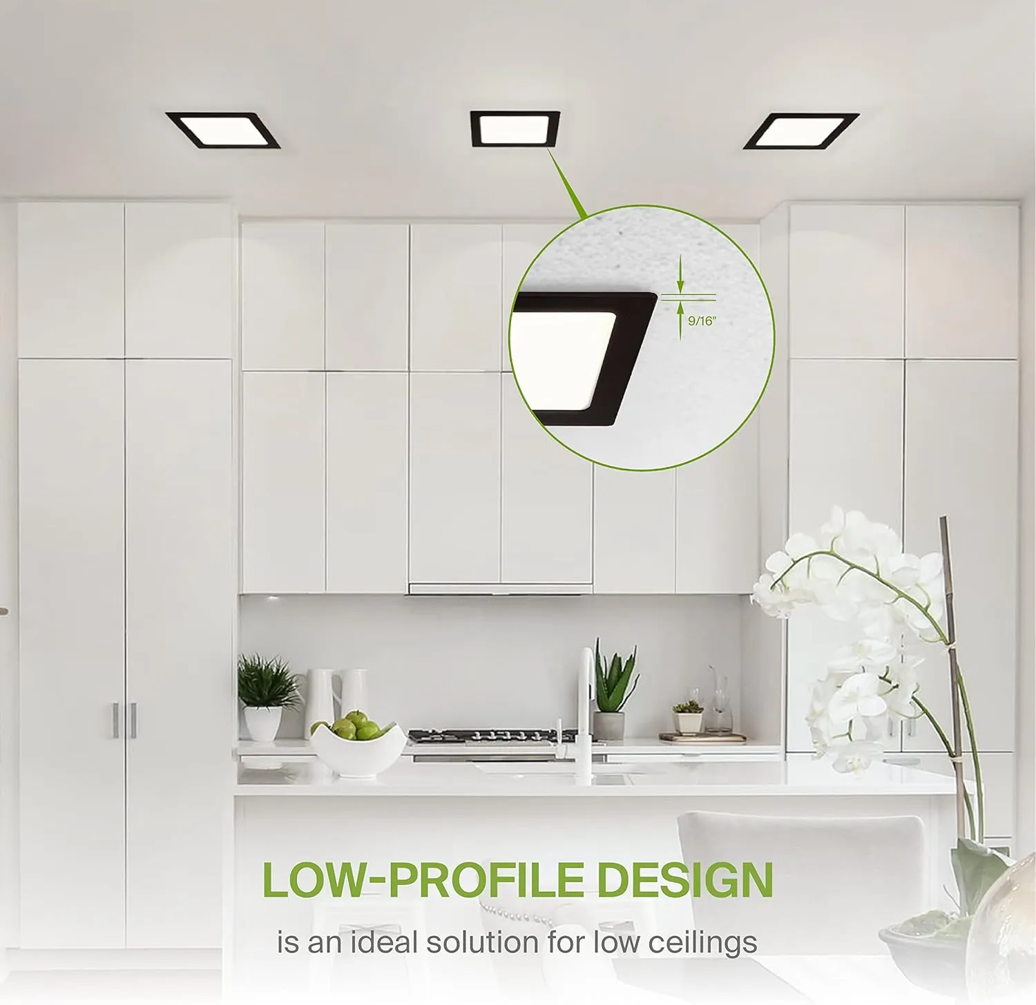 ASD 6 Pack LED Square Recessed Lighting 6 Inch, 5 CCT 2700K-5000K CRI90 , 15W 60W Eqv, Ultra Thin Dimmable Ceiling Lights with J Box, Canless Wafer Downlight, Slim Panel Light, UL Energy Star, Black