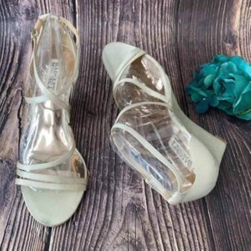 Badgley Mischka Ivory Bonanza Strappy Wedge Evening Sandals 8.5M