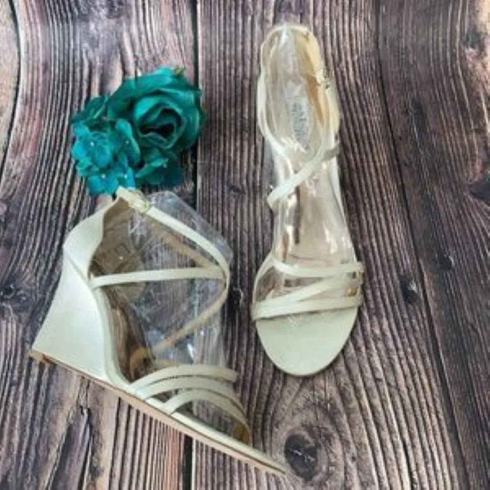 Badgley Mischka Ivory Bonanza Strappy Wedge Evening Sandals 8.5M
