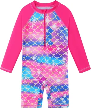 BAOHULU Girls One Piece Long Sleeve Swimsuit UPF 50  UV Bathing Suit Zipper Closure Beach Rashguard Swimwear