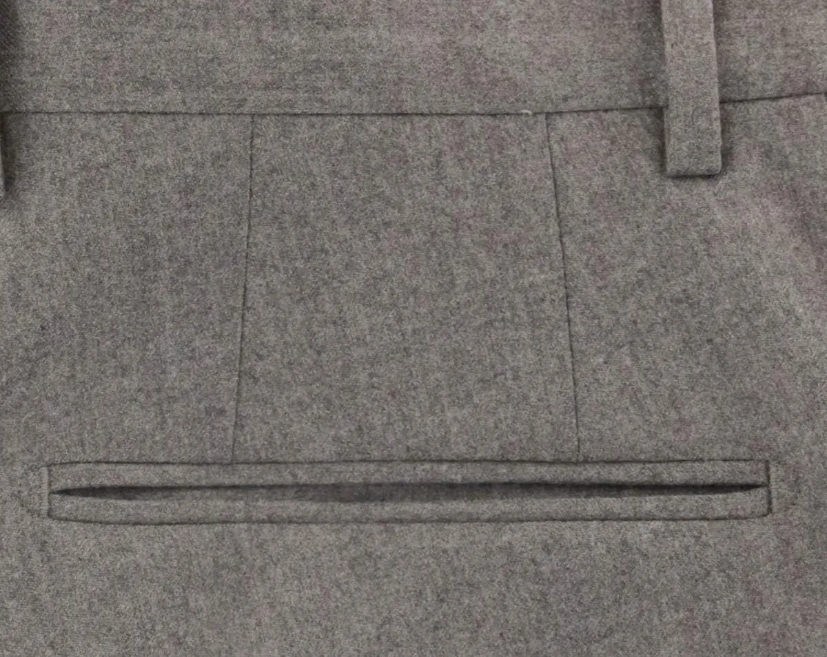 Beige Solid Wool Blend Pants - Slim