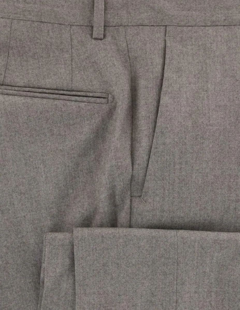 Beige Solid Wool Blend Pants - Slim