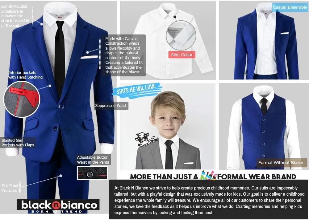 Black n Bianco Signature Boys' Slim Fit Suit Complete Outfit