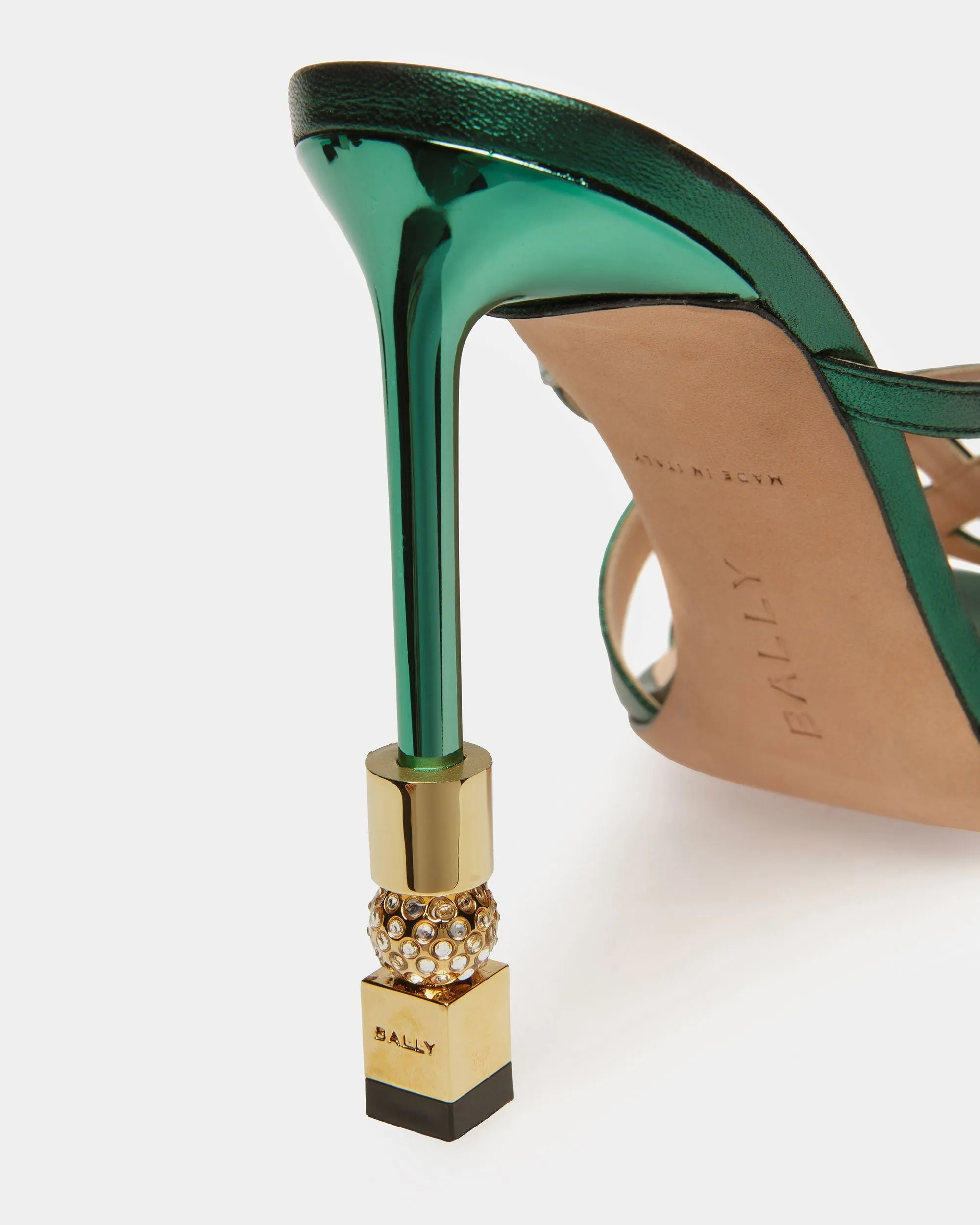 Block Slide Sandal In Metallic Leather