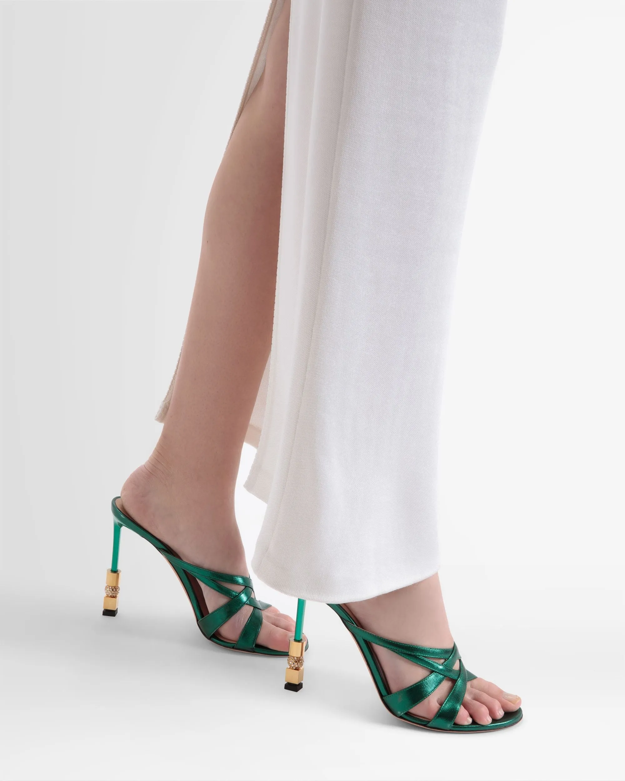 Block Slide Sandal In Metallic Leather