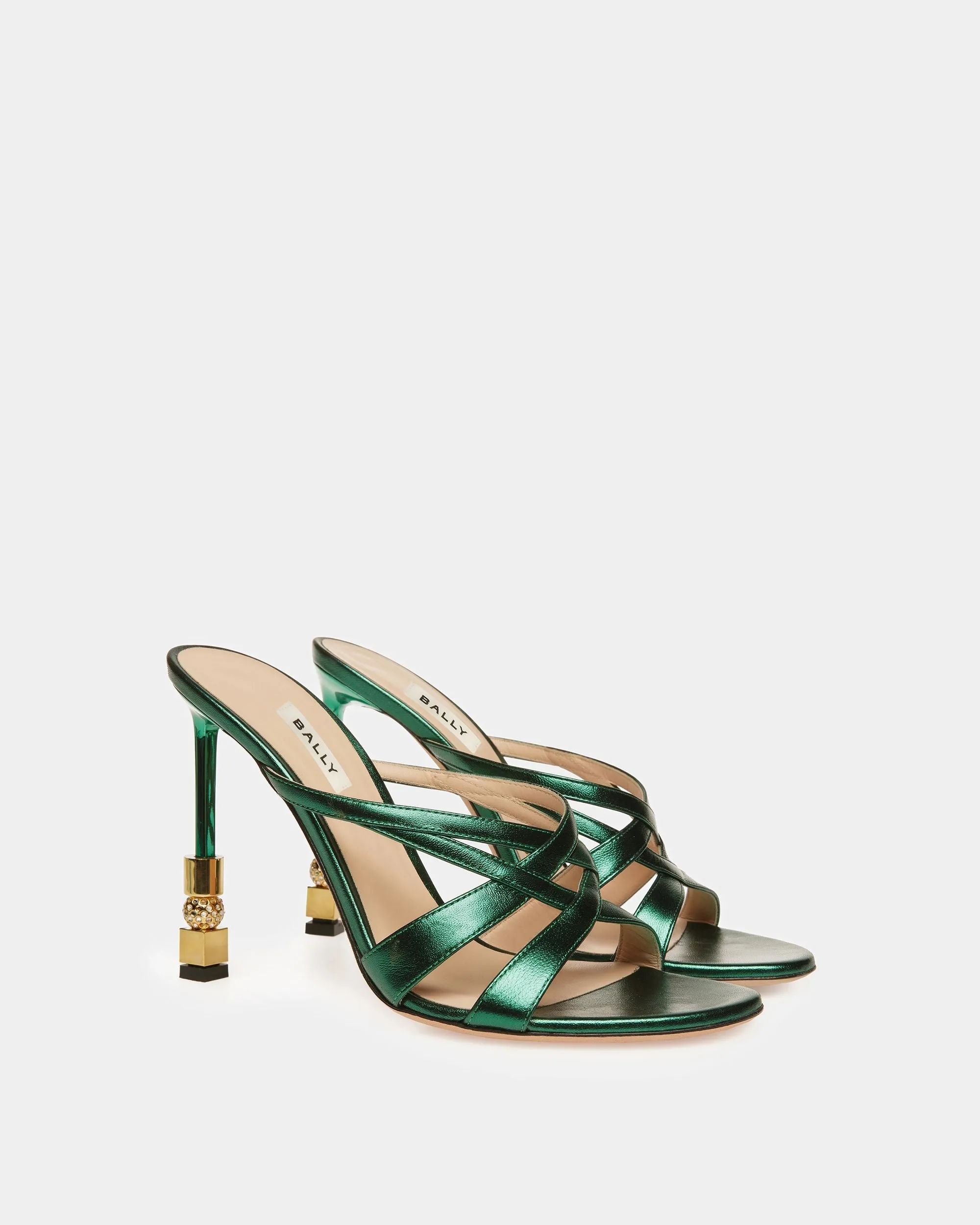 Block Slide Sandal In Metallic Leather