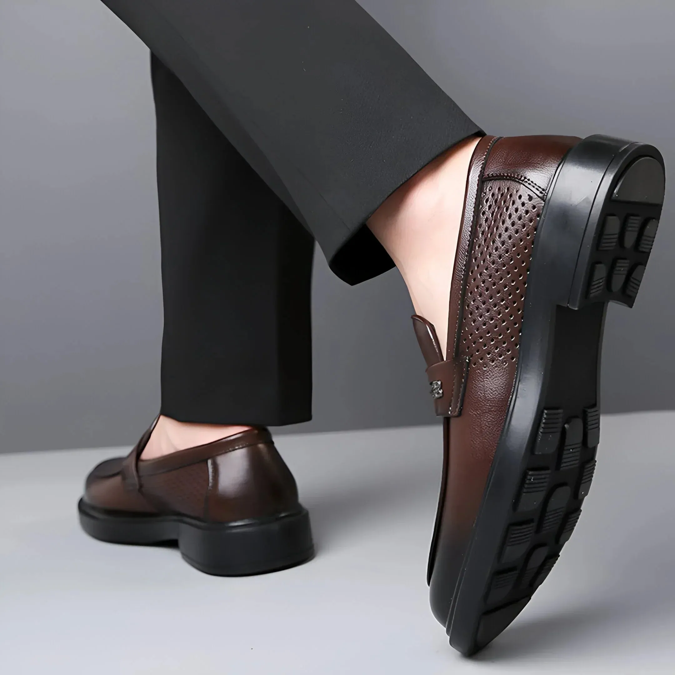 Bravari Perforated Leather Loafers