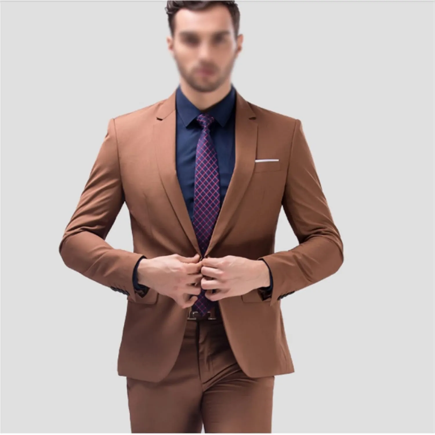 Brown Men's Suit Set Formal Men Suits Jacket Pants Slim Suit Business Tuxedo 2 Piece Suit Wedding(XXXXLcode)