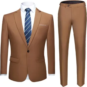 Brown Men's Suit Set Formal Men Suits Jacket Pants Slim Suit Business Tuxedo 2 Piece Suit Wedding(XXXXLcode)