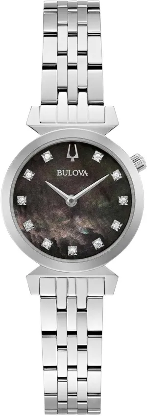 Bulova Ladies Regatta Black Mother-of-Pearl Diamond Dial Stainless Steel Watch | 24mm | 96P221