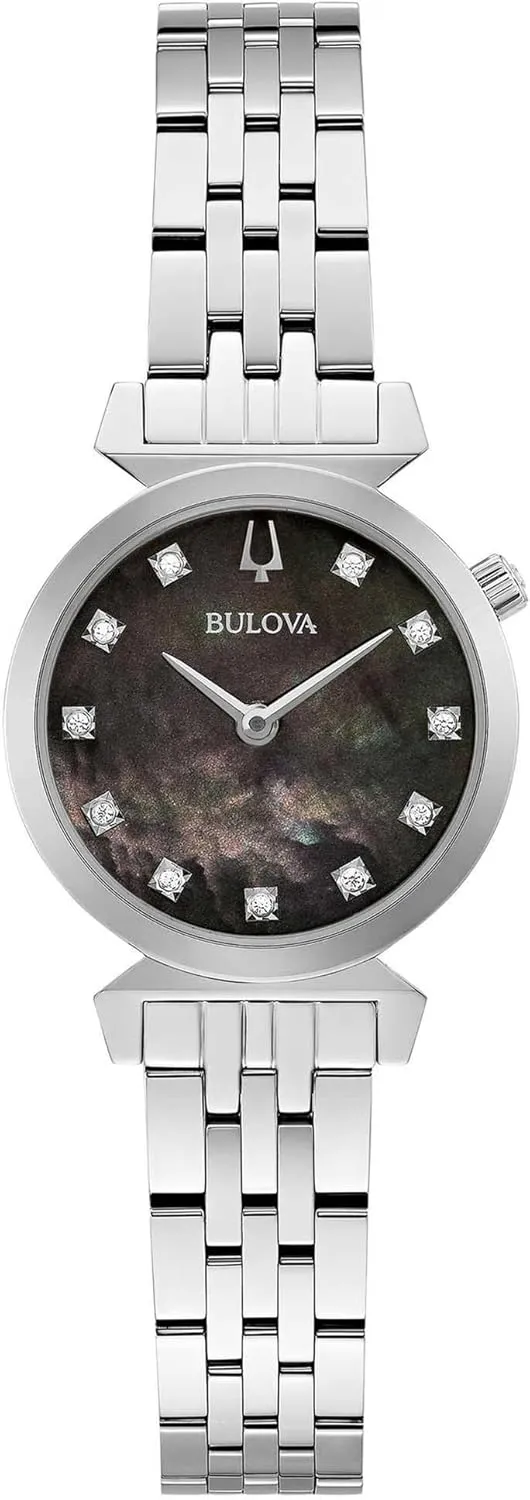 Bulova Ladies Regatta Black Mother-of-Pearl Diamond Dial Stainless Steel Watch | 24mm | 96P221