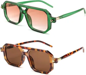 BUTABY Retro Square 70s Flat Aviator Sunglasses Women Men Vintage Trendy Plastic Frame Sun Glasses UV400 Protection
