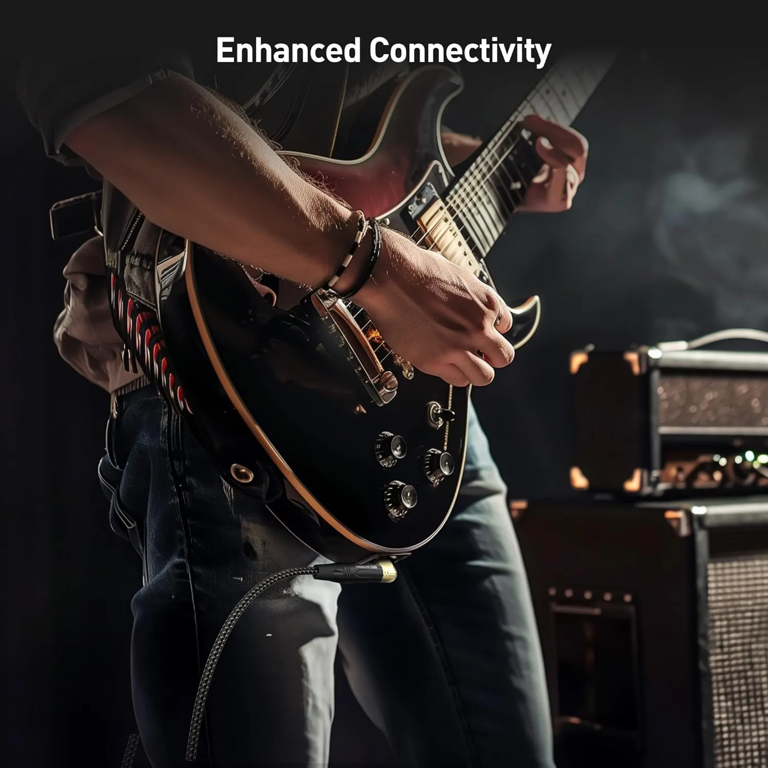 Cable Matters Braided 2-Pack 1/4 Inch TS Right Angle Electric Instrument Cable - 10 Feet Straight to Right Angle, Compatible with Guitar, Bass, Amp, Mixer, Equalizer