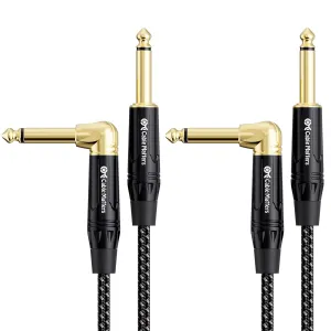 Cable Matters Braided 2-Pack 1/4 Inch TS Right Angle Electric Instrument Cable - 10 Feet Straight to Right Angle, Compatible with Guitar, Bass, Amp, Mixer, Equalizer