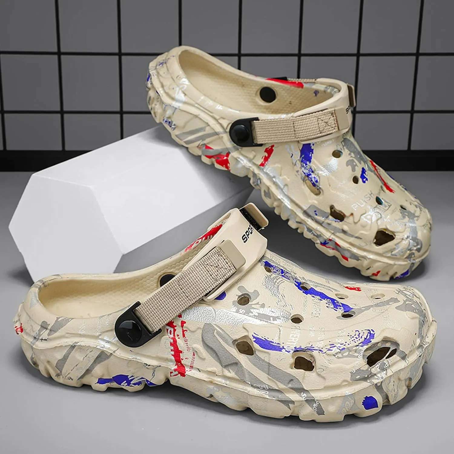 CERYTHRINA Men's Garden Clogs Shoes:Camouflage Sandals -EVA Outsole Slip-on Slippers - Adult Lightweight Beach Pool Shower Slide