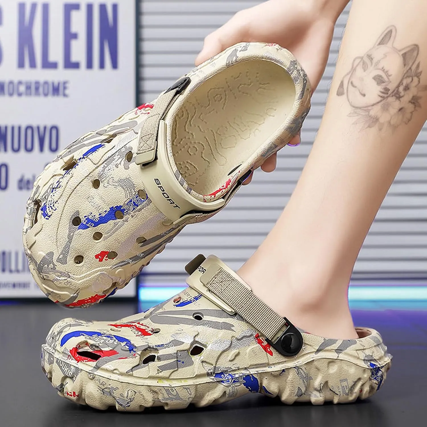CERYTHRINA Men's Garden Clogs Shoes:Camouflage Sandals -EVA Outsole Slip-on Slippers - Adult Lightweight Beach Pool Shower Slide