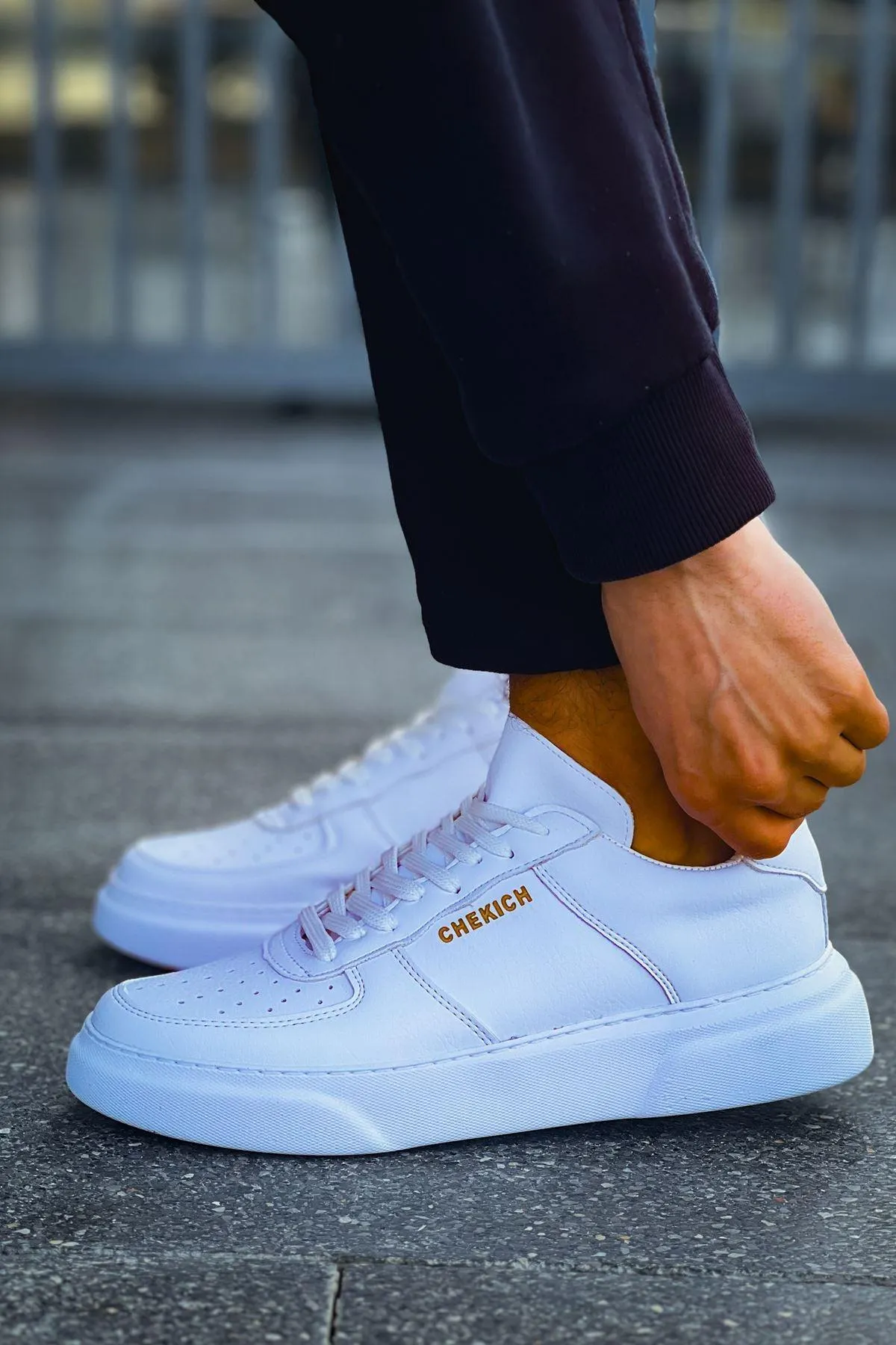 CH087 Men's Full White Lace-up Casual Sneaker Sports Shoes