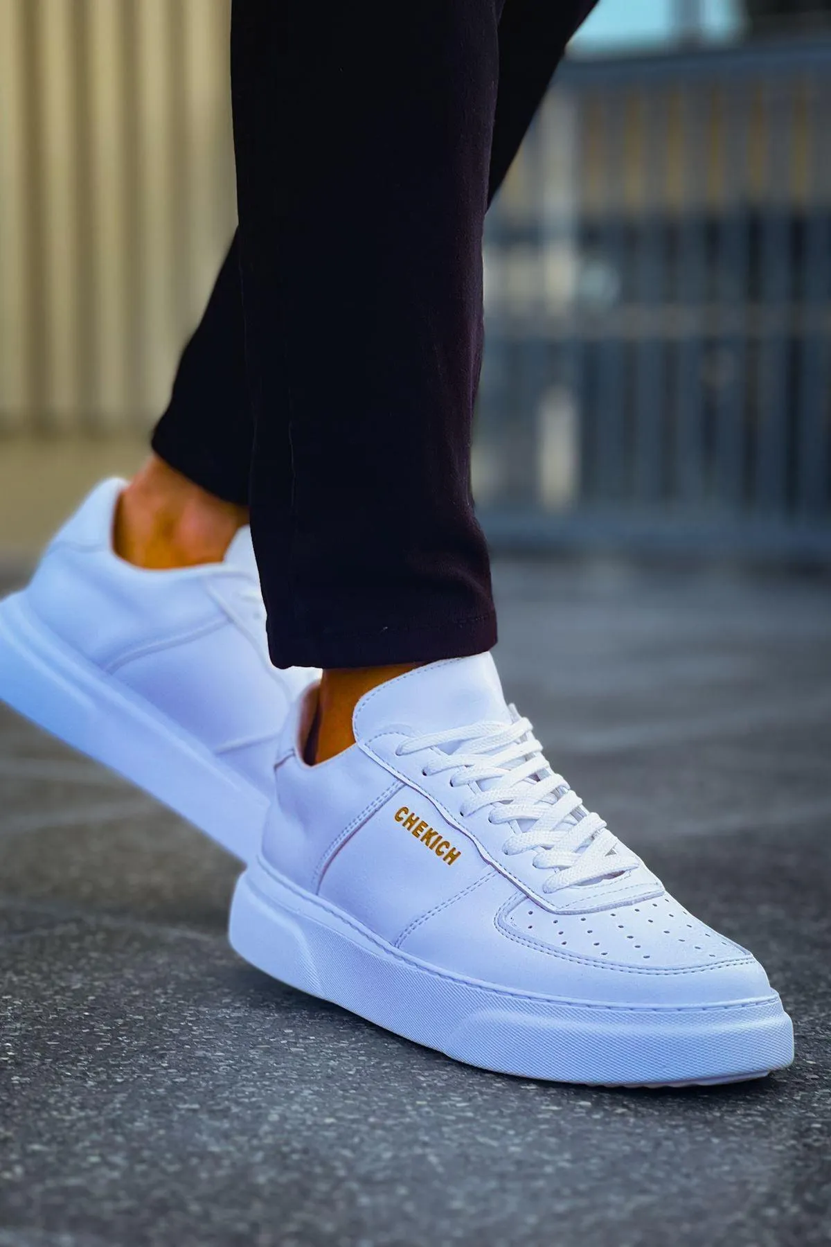 CH087 Men's Full White Lace-up Casual Sneaker Sports Shoes