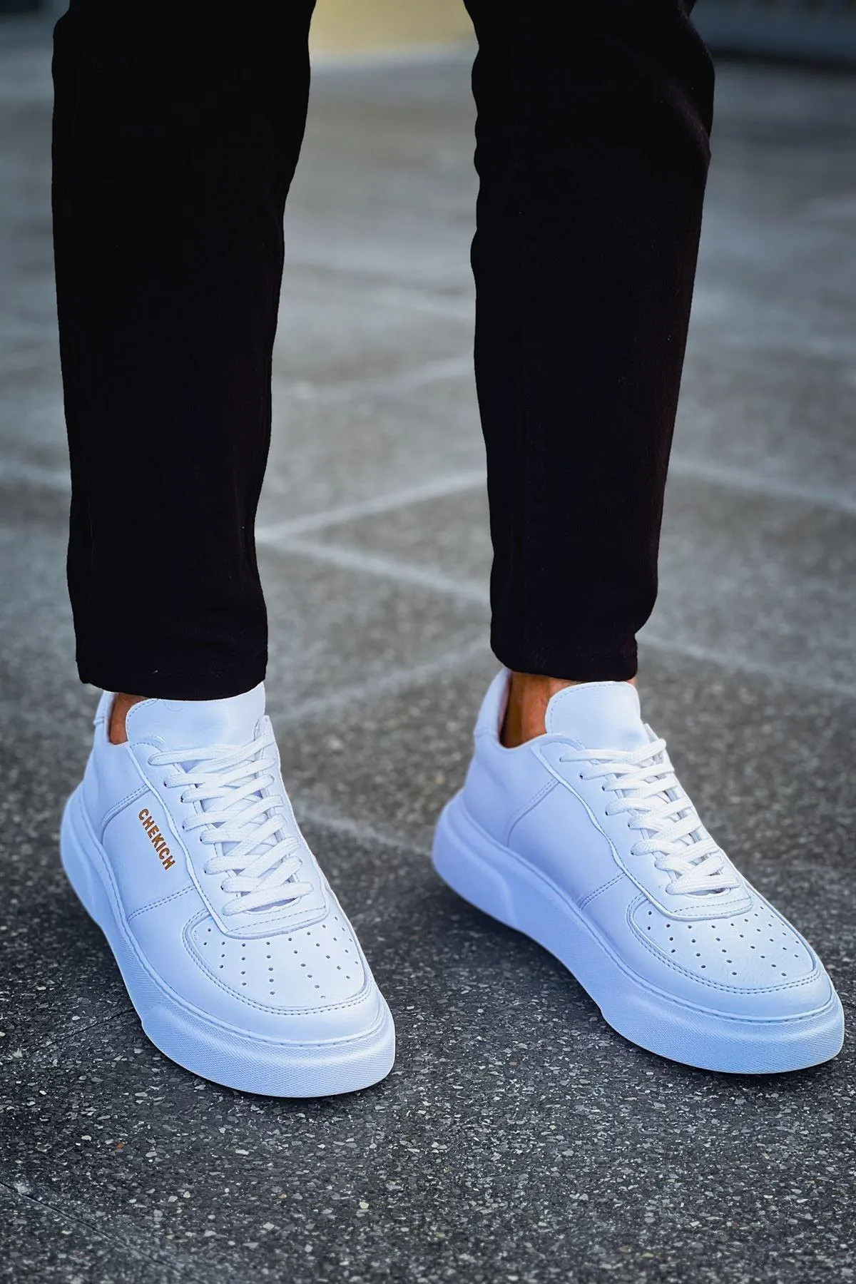 CH087 Men's Full White Lace-up Casual Sneaker Sports Shoes