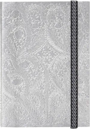 Christian Lacroix Paseo Embossed Silver Lay Flat Notebook with Elastic, 4 by 6 Inches, 152 Ruled Ivory Pages (01060)