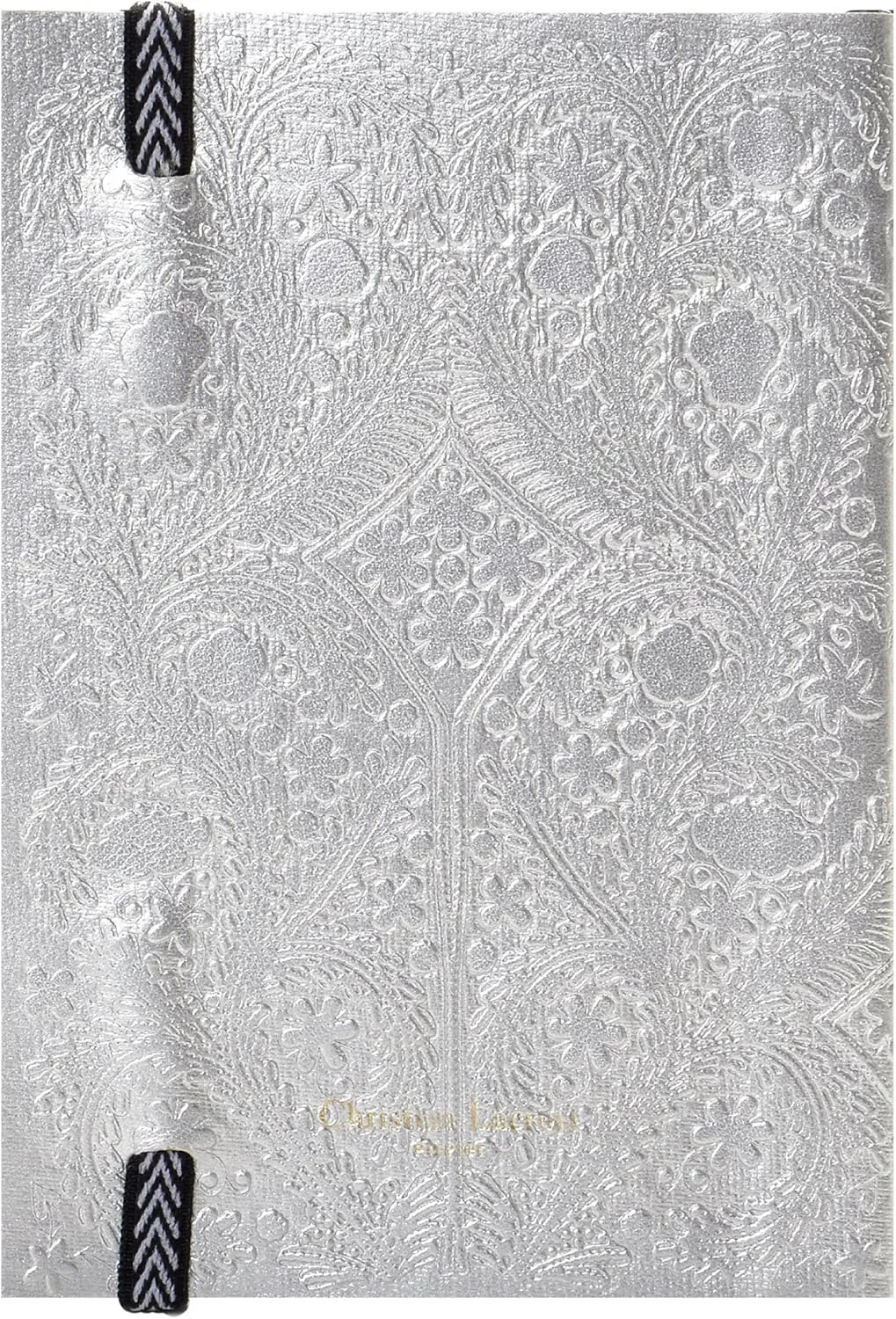 Christian Lacroix Paseo Embossed Silver Lay Flat Notebook with Elastic, 4 by 6 Inches, 152 Ruled Ivory Pages (01060)