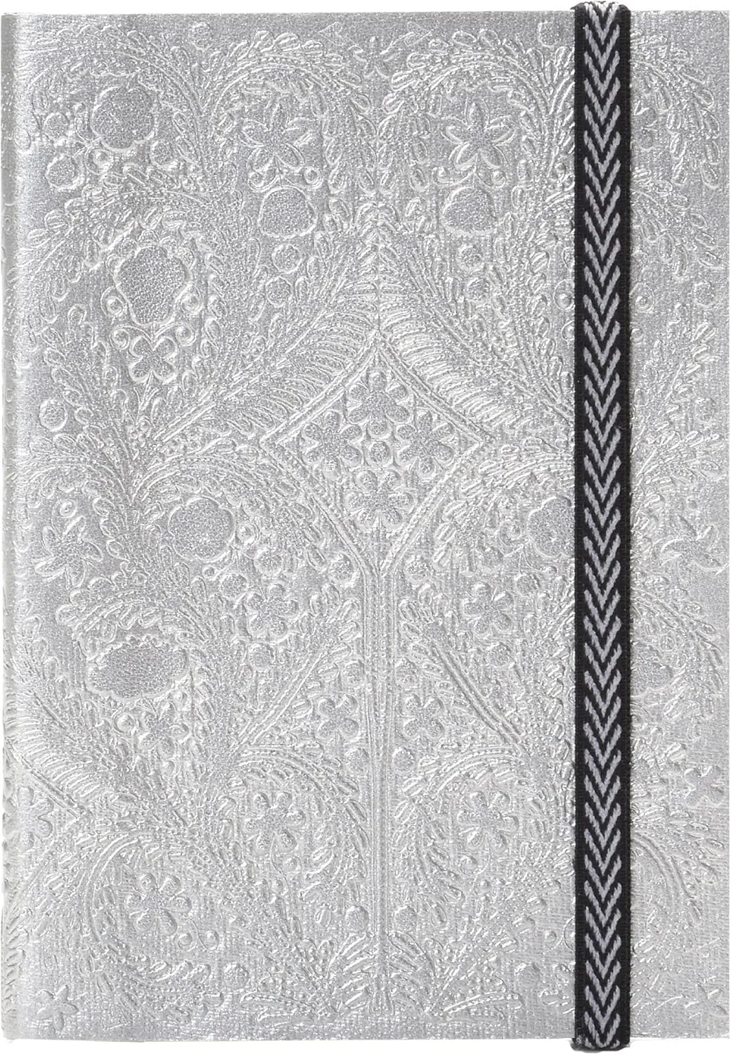 Christian Lacroix Paseo Embossed Silver Lay Flat Notebook with Elastic, 4 by 6 Inches, 152 Ruled Ivory Pages (01060)