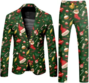 Christmas Suit for Men 2 Piece trajes navideños para Hombre Funny Snowflake Print Holiday Party Suits Festive Outfits