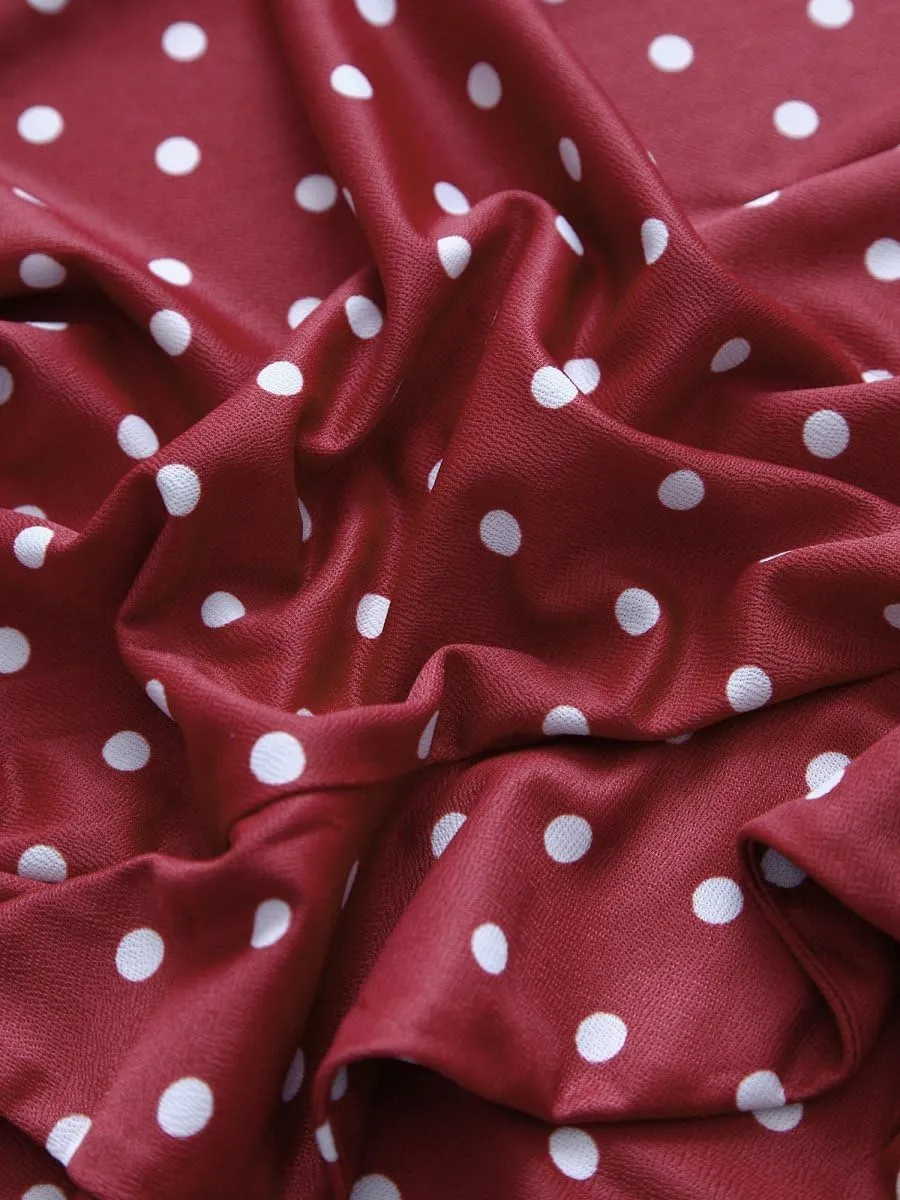 CISMARK Women's Vintage Short Sleeve Polka Dot Falbala Fold Slim Fit Pencil Dress