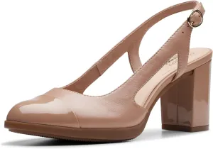 Clarks Womens 26177031 Block Heel Leather Slingback Heels