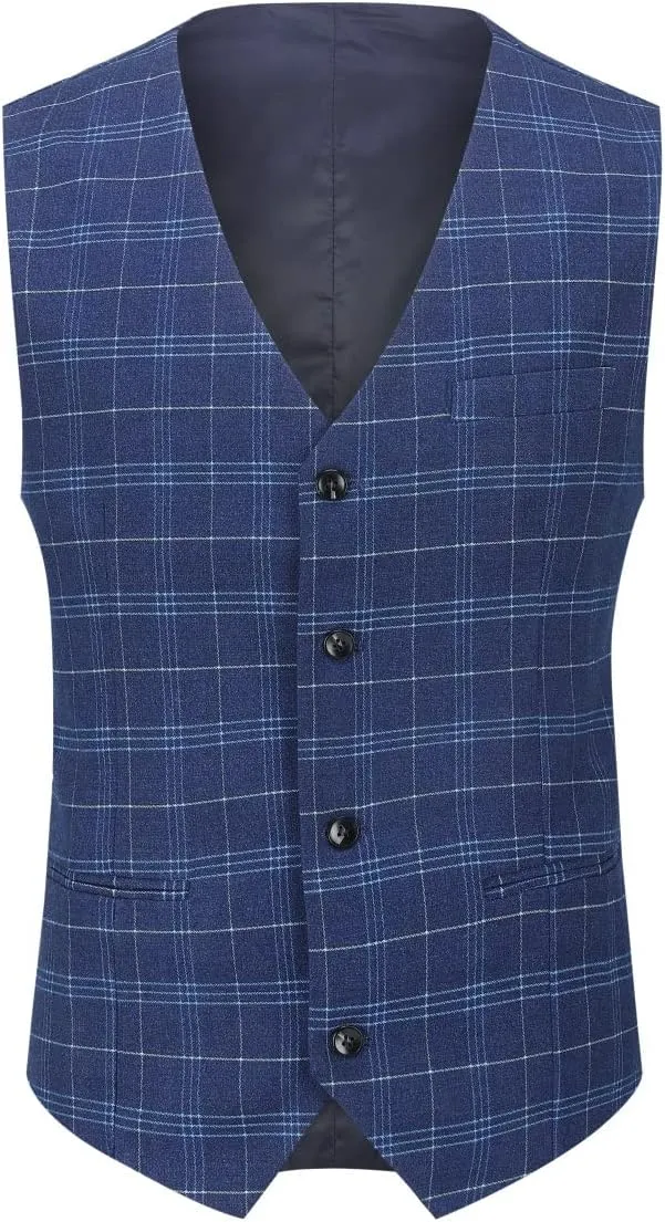 Cloudstyle Mens 3-Piece Plaid Suit Set Modern Fit Jacket Tux Blazer Vest Pants