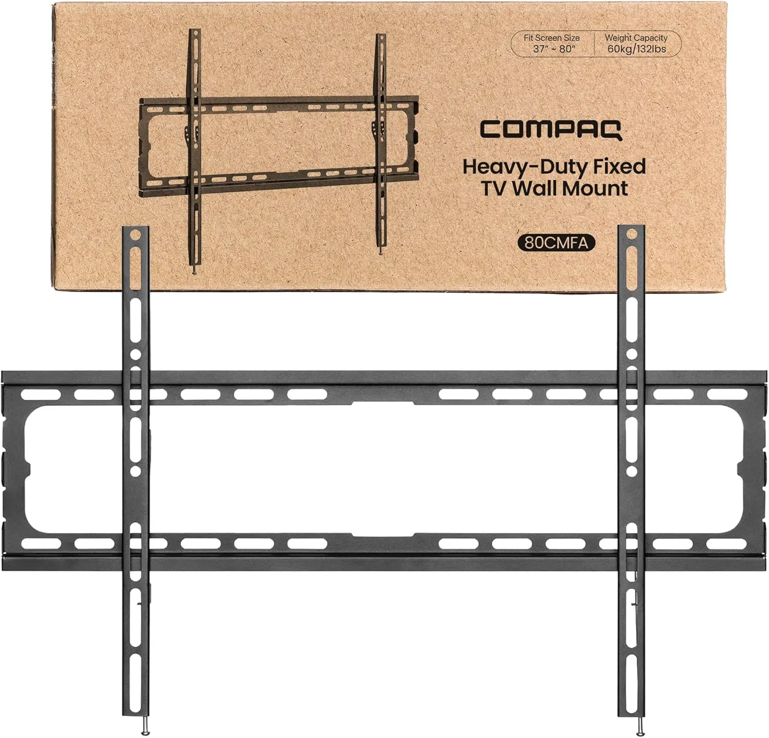 COMPAQ Fixed TV Mount - Universal TV Wall Mount 37 Inch-80 Inch Flat Panel TVs up to 132lbs - Low Profile, Space Saving, Strength Tested